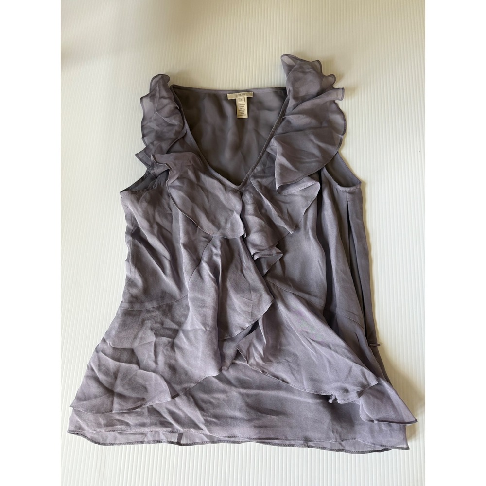J.Crew Silk Ruffle Sleeveless Top Blouse Elegant Party Gray Size 2